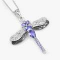 1.99 Ct Violet Tanzanite Prong Silver Dragonfly Pendant Cable Chain Necklace by Fine Color Jewels
