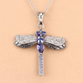 1.99 Ct Violet Tanzanite Prong Silver Dragonfly Pendant Cable Chain Necklace by Fine Color Jewels