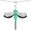 1.87 Ct Green Zambian Emerald Prong Sterling Silver Dragonfly Pendant Cable Chain Necklace
