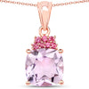 5.55 Ct Cushion Pink Amethyst Prong 18K Rose Gold Plated Silver Pendant Necklace