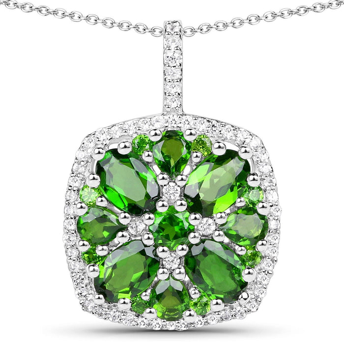 3.25 Carat Genuine Chrome Diopside and White Zircon .925 Sterling Silver Pendant by Avera Group