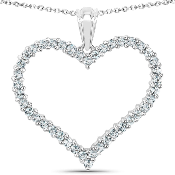 Genuine Blue Topaz Heart Shape Pendant Necklace by Fine Color Jewels