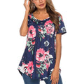 Paisley Printed Button Up Top Short Sleeve V Neck Pleated Casual Loose Flare Tunic Blouse Henley Shirt by DailySale