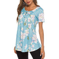 Paisley Printed Button Up Top Short Sleeve V Neck Pleated Casual Loose Flare Tunic Blouse Henley Shirt by DailySale