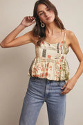 Patchwork Floral Peplum Cami Top by Boutique 23
