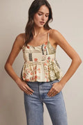 Patchwork Floral Peplum Cami Top by Boutique 23