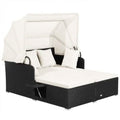 Patio Rattan Daybed with Retractable Canopy and Side Tables by DailySale