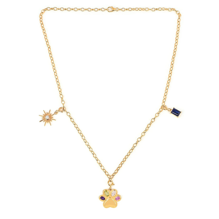 Paw Charm Necklace 18K Gold Over Silver by Fine Color Jewels