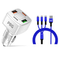 PBG 4 Port Car Charger and 4FT - 3 in 1 Nylon Cable Combo by DailySale