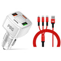PBG 4 Port Car Charger and 4FT - 3 in 1 Nylon Cable Combo by DailySale