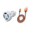 PBG 4 Port LED Car Charger and 10FT Orange Nylon Cable Combo by DailySale