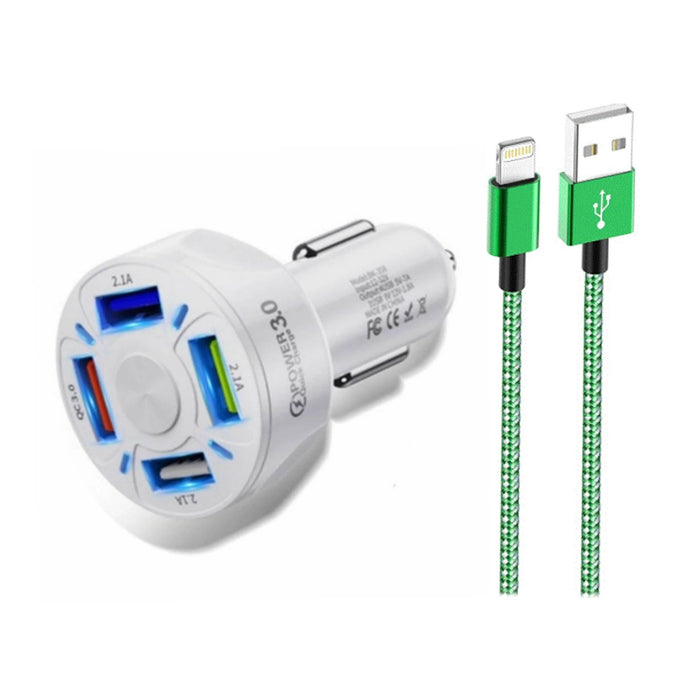 PBG 4 Port LED Car Charger and 6Ft. Lightning Cable Combo by DailySale