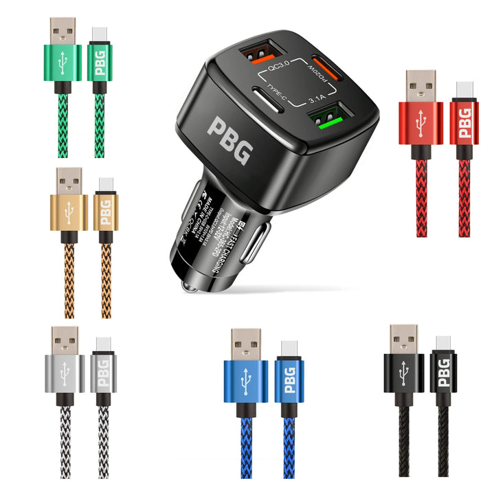 PBG 4-Port PD/USB Car Charger and 10FT Zebra Style Lightning Cable Bundle by DailySale