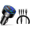 PBG LED 4 Port Car Charger Voltage Display and 3-in-1 Cable Bundle by DailySale