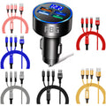 PBG LED 4 Port Car Charger Voltage Display and 3-in-1 Cable Bundle by DailySale