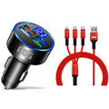 PBG LED 4 Port Car Charger Voltage Display and 3-in-1 Cable Bundle by DailySale