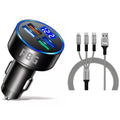 PBG LED 4 Port Car Charger Voltage Display and 3-in-1 Cable Bundle by DailySale