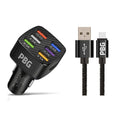 PBG LED 6 Port Car Charger and 10Ft. XL Zebra Lightning Cable Combo by DailySale