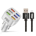 PBG LED 6-Port Car Charger and 10FT XL Zebra Lightning Cable Combo by DailySale