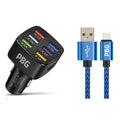 PBG LED 6 Port Car Charger and 10Ft. XL Zebra Lightning Cable Combo by DailySale