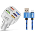 PBG LED 6-Port Car Charger and 10FT XL Zebra Lightning Cable Combo by DailySale