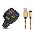 PBG LED 6 Port Car Charger and 10Ft. XL Zebra Lightning Cable Combo by DailySale