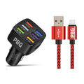 PBG LED 6 Port Car Charger and 10Ft. XL Zebra Lightning Cable Combo by DailySale