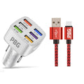 PBG LED 6-Port Car Charger and 10FT XL Zebra Lightning Cable Combo by DailySale