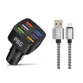 PBG LED 6 Port Car Charger and 10Ft. XL Zebra Lightning Cable Combo by DailySale