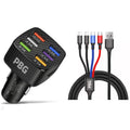 PBG LED 6-Port Car Charger and 4 in 1 Nylon Charging Cable Bundle by DailySale