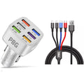 PBG LED 6-Port Car Charger and 4 in 1 Nylon Charging Cable Bundle by DailySale