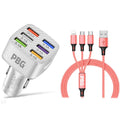 PBG LED 6 Port Car Charger and 4Ft. 3-in-1 Cable Combo by DailySale