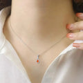 Peach sapphire Teardrop Pendant Necklace by Fine Color Jewels