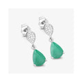 Pear Green Zambian Emerald Diamond Prong 10K Gold Teardrop Dangle Earrings by Fine Color Jewels