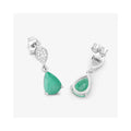 Pear Green Zambian Emerald Diamond Prong 10K Gold Teardrop Dangle Earrings by Fine Color Jewels