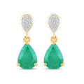 Pear Green Zambian Emerald Diamond Prong 10K Gold Teardrop Dangle Earrings by Fine Color Jewels