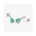 Pear Green Zambian Emerald Diamond Prong 10K Gold Teardrop Dangle Earrings by Fine Color Jewels