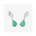 Pear Green Zambian Emerald Diamond Prong 10K Gold Teardrop Dangle Earrings by Fine Color Jewels