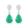 Pear Green Zambian Emerald Diamond Prong 10K Gold Teardrop Dangle Earrings