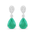 Pear Green Zambian Emerald Diamond Prong 10K Gold Teardrop Dangle Earrings by Fine Color Jewels