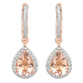 Pear Pink Morganite Prong Rose Gold Plated Silver Teardrop Dangle Earrings by Fine Color Jewels
