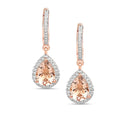 Pear Pink Morganite Prong Rose Gold Plated Silver Teardrop Dangle Earrings by Fine Color Jewels