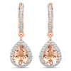Pear Pink Morganite Prong Rose Gold Plated Silver Teardrop Dangle Earrings