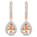Pear Pink Morganite Prong Rose Gold Plated Silver Teardrop Dangle Earrings by Fine Color Jewels