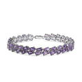 Pear Purple Amethyst Prong Silver Double Row Chevron Tennis Bracelet by Fine Color Jewels