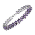 Pear Purple Amethyst Prong Silver Double Row Chevron Tennis Bracelet by Fine Color Jewels