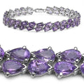 Pear Purple Amethyst Prong Silver Double Row Chevron Tennis Bracelet by Fine Color Jewels