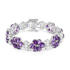 Pear Purple Amethyst Prong Silver Floral Cluster Tennis Bracelet