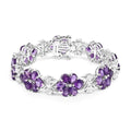 Pear Purple Amethyst Prong Silver Floral Cluster Tennis Bracelet by Fine Color Jewels