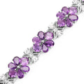 Pear Purple Amethyst Prong Silver Floral Cluster Tennis Bracelet by Fine Color Jewels